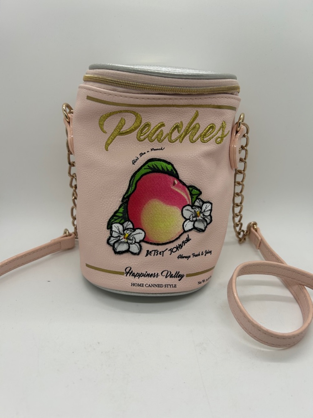 Betsey Johnson Pink 'Peaches' Soda Can Crossbody Bag Purse 🍑🍑
